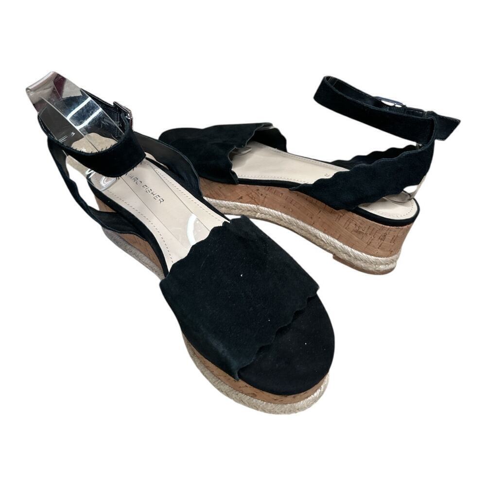 Marc Fisher Slingback Espadrille Wedges Flama Black Suede Sandals Women's 8
